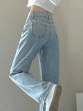 Autumn Spring Jeans Women Denim Pants Vintage Straight Trousers Fashion Female White Black Solid Loose Casual Wide Leg Pants