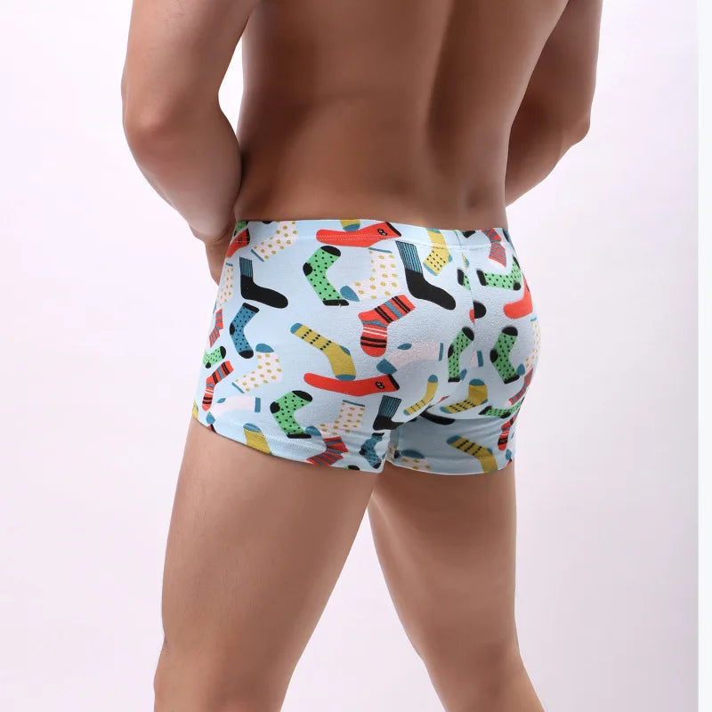 Cartoon Print Boxer Shorts Men Breathable 100% Cotton Funny Boxers Comic Style Men's Underwear Novelty Gift Underpants U Convex