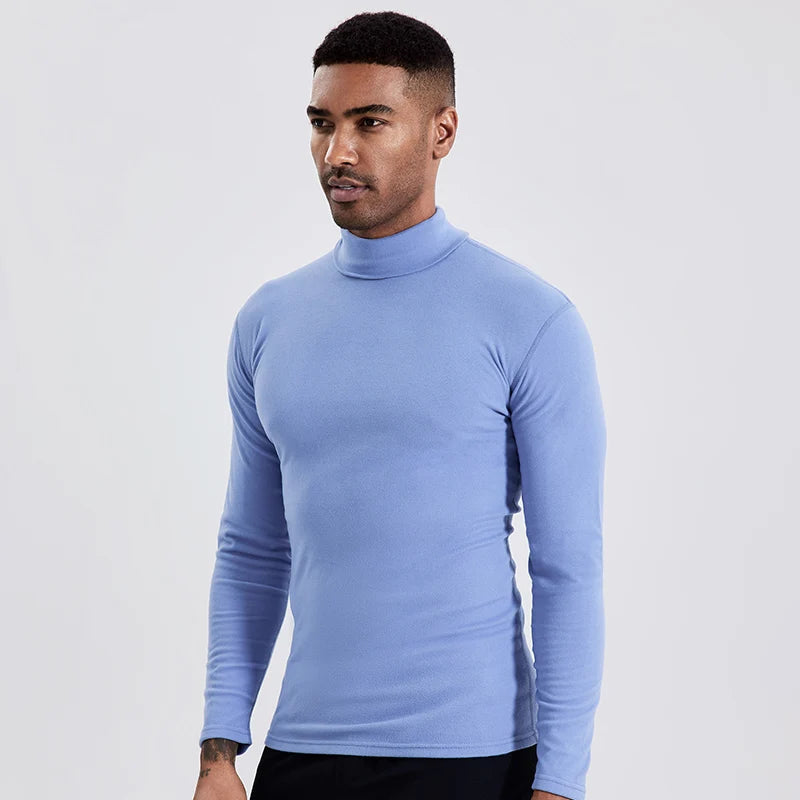 Men's Autumn and Winter Plus Size Solid Color Turtleneck Bottoming Shirt Casual Joker Fashion Young Men Long Sleeve Warm T.