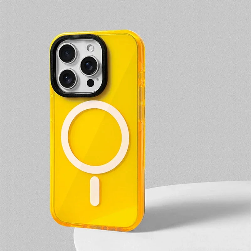 Neon Color Clear Crystal Magnetic Phone Case For Iphone 17 16 15pro 15 14 13max 12 Wireless Charging Soft Silicone Bumper Cover