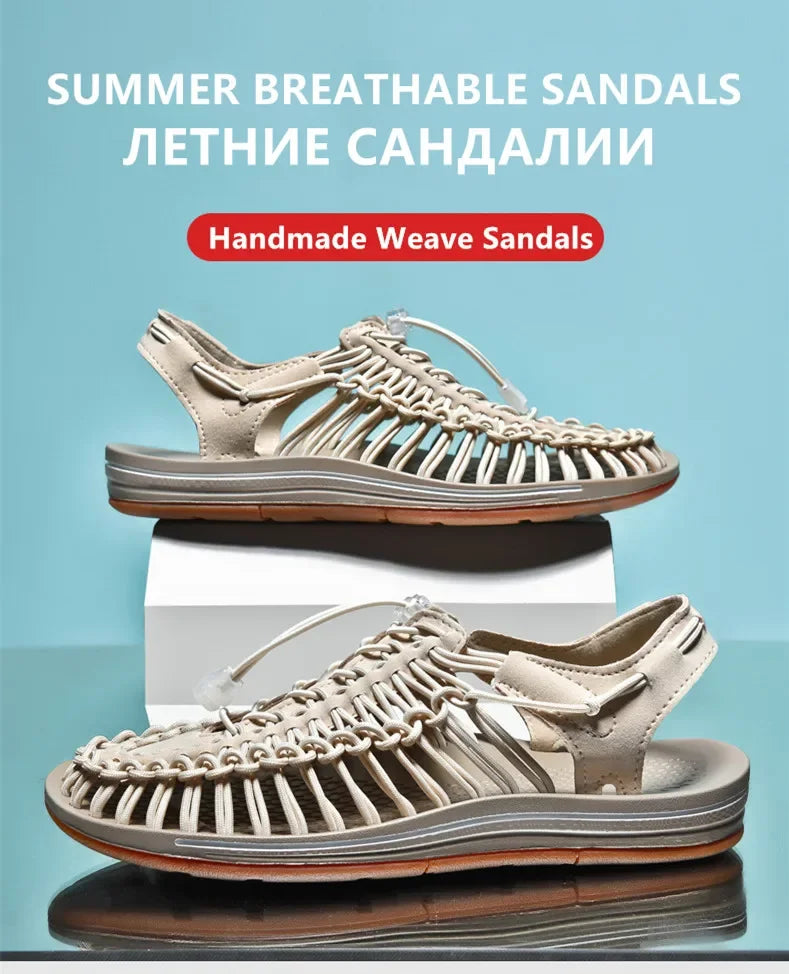 Summer Men Sandals Fashion Handmade Weaving Design Beach Sandals Breathable Casual Flat Sandals Outdoor Couples Sandals Size 48