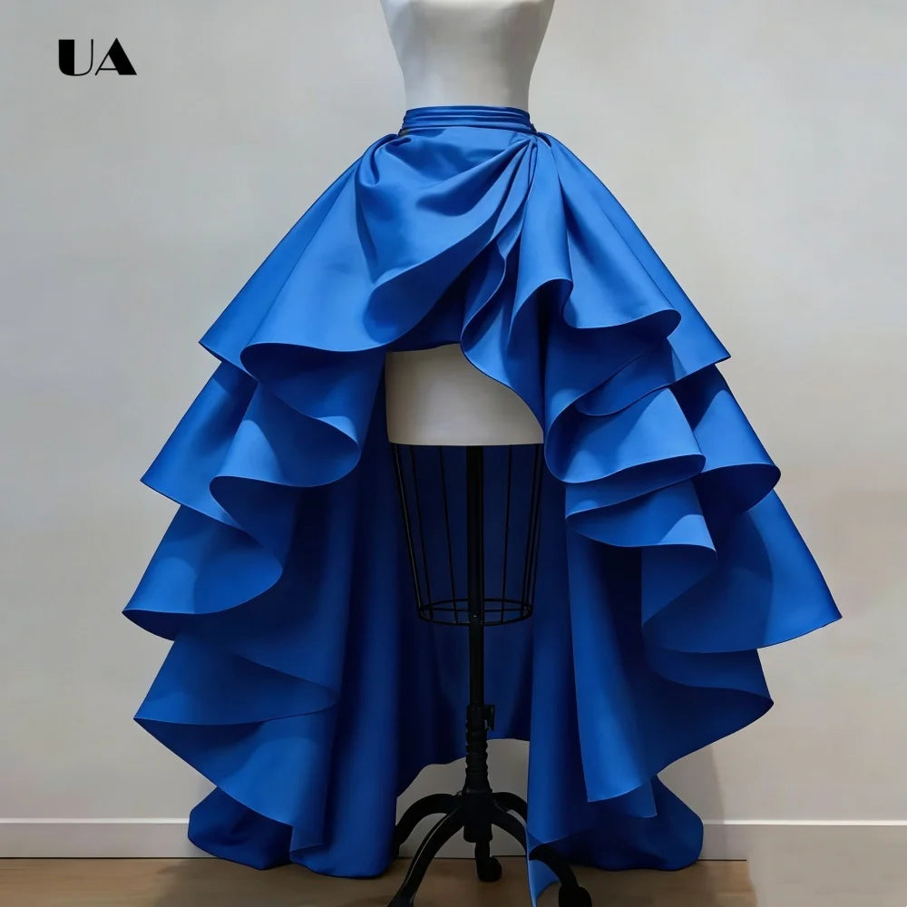 Women's Fashion Hi-lo Skirt, Elegant Satin Ruffled Skirt, High Waist A-Line Party Prom Skirt