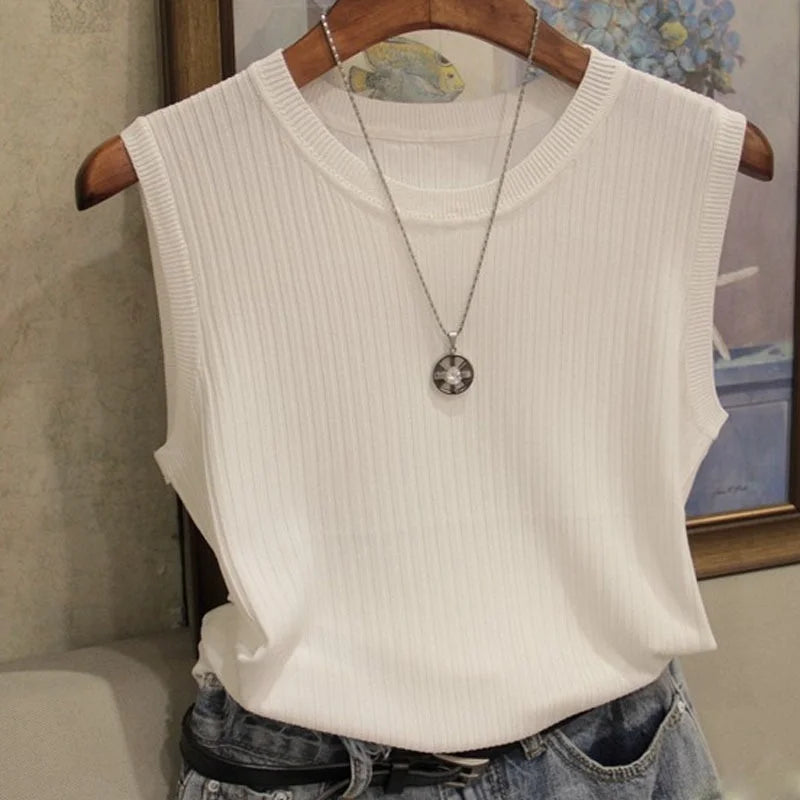 zjaiss 2026 Summer New Fashion Knitted Vests O-neck Sleeveless Casual Thin Tops Sleeveless Blouse Women Shirt