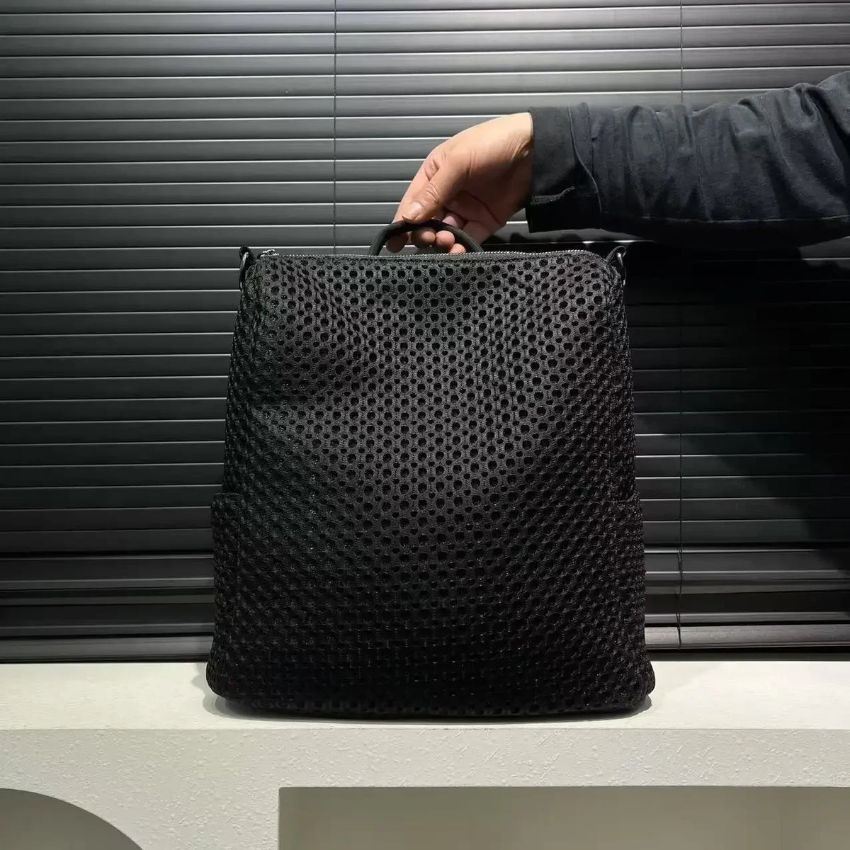 Mochila retro com costuras, moderna e de grande capacidade, saco de ombro casual em rede, ideal para as deslocações diárias
