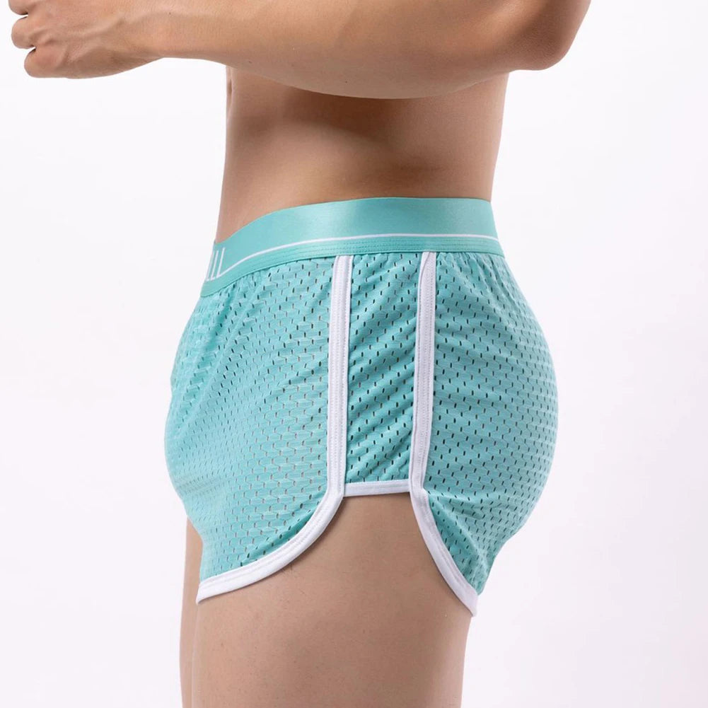 Sexy Men Ice Silk Mesh Seamless Boxer Briefs Pouch Underwear Shorts Trunks Underpants Breathable Loose Elastic Men's Boxers