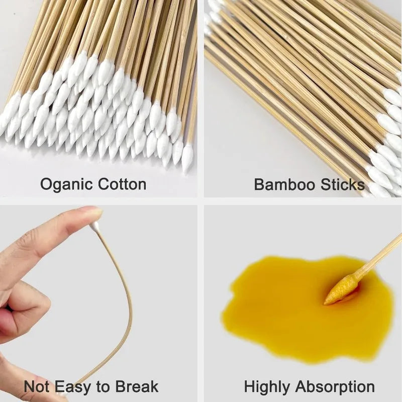 100/300/500pcs Double Pointed Cotton Swab Applicators - 6 Inch Long Cotton Swabs for Tattoo, Cleaning, Makeup & Ear Cleaning