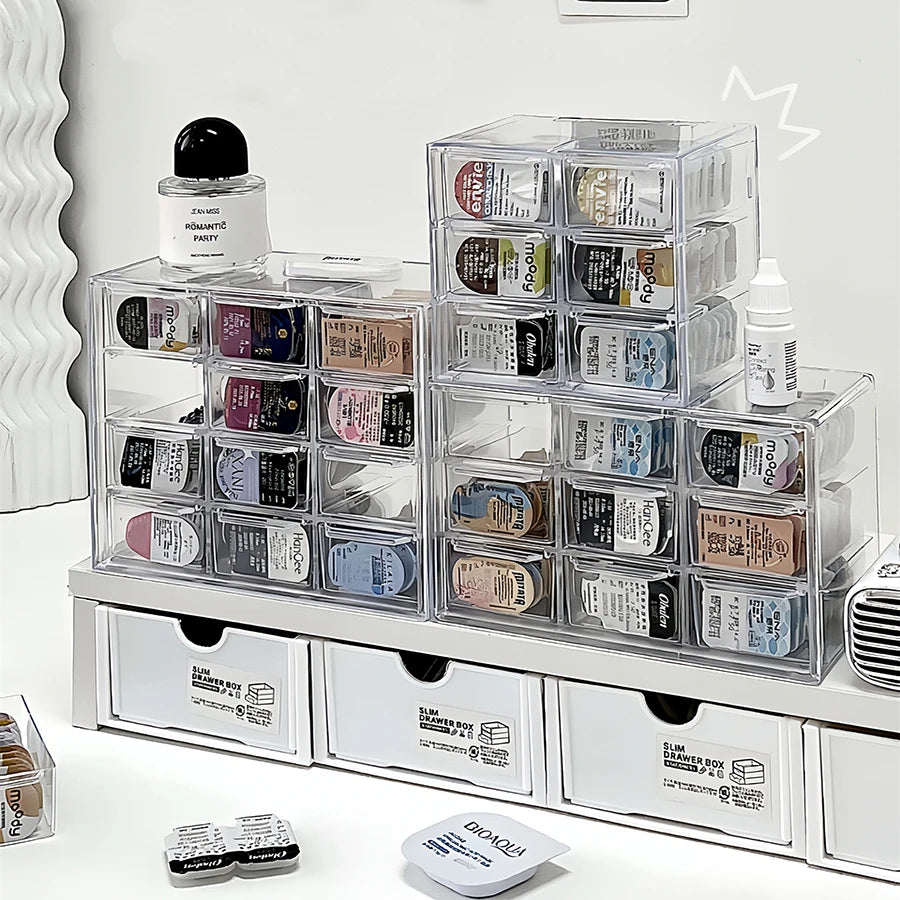 Daily disposable beauty contact lens storage box, 12-grid desktop jewelry invisible glasses multi-pair transparent organizer box