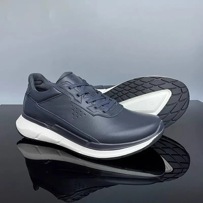 High Quality Men's Genuine Leather Casual Shoes Thick Soled Wear-resistant Hiking Couple Shoes Trendy Black Sports Shoes for Men