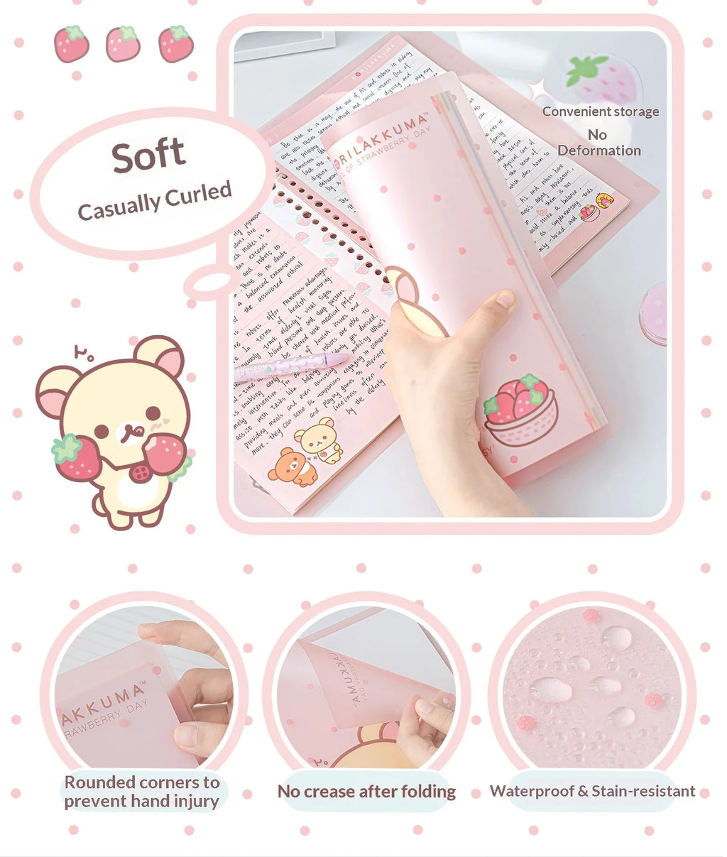 In Stocks RosyPosy Korilakkuma Loose Leaf Notebook Cute Strawberry Pattern B5 Refillable Journal For Study Office Daily Planning