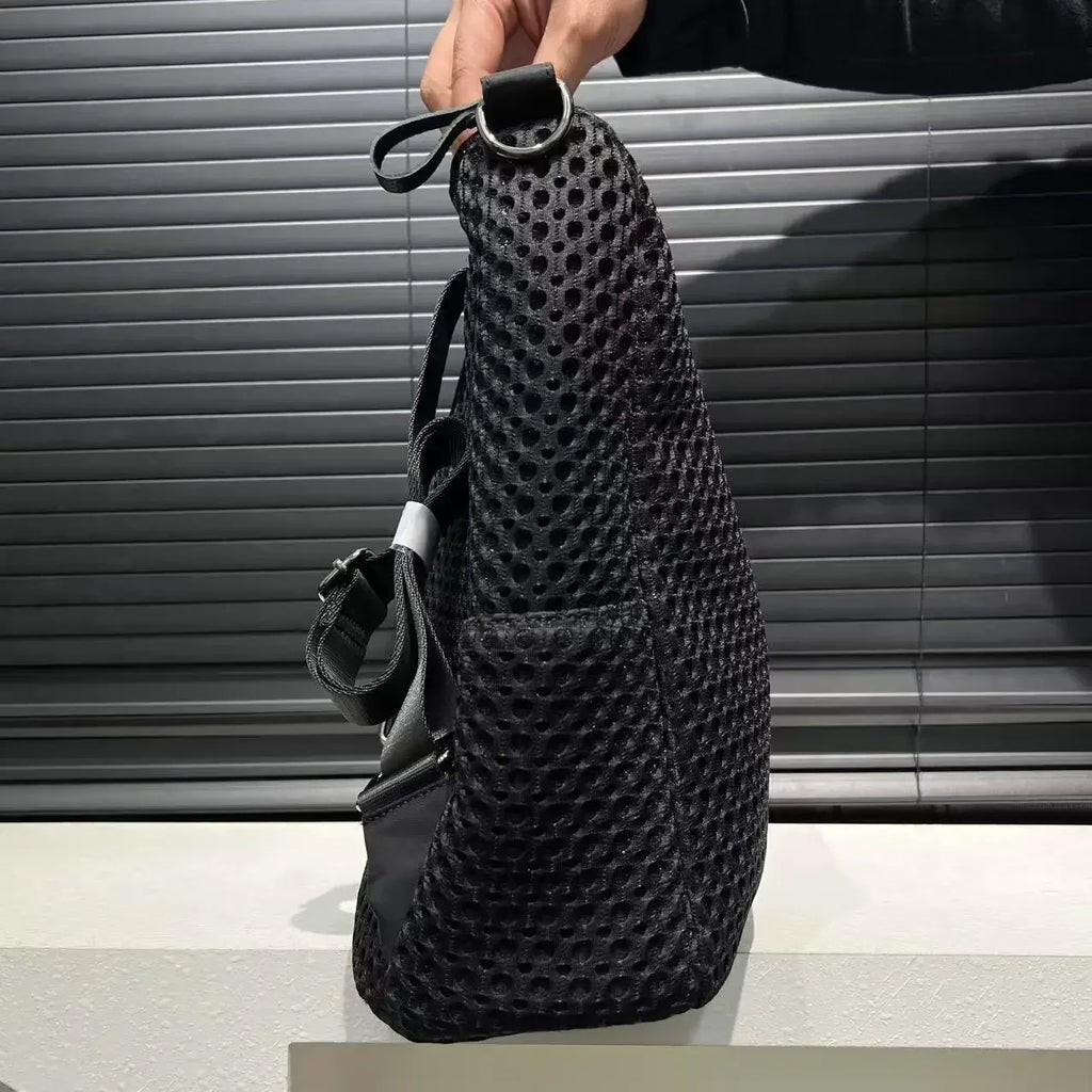 Mochila retro com costuras, moderna e de grande capacidade, saco de ombro casual em rede, ideal para as deslocações diárias