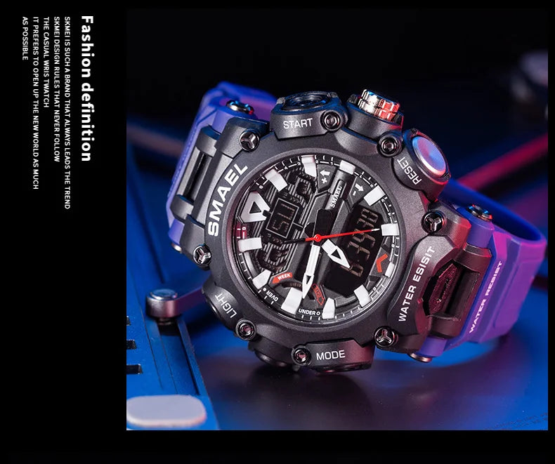 Military Watch Sport Waterproof 50M Stopwatch Analog Digital Wristwatches Week Display Alarm Clock 8053 Digital Watches Mens