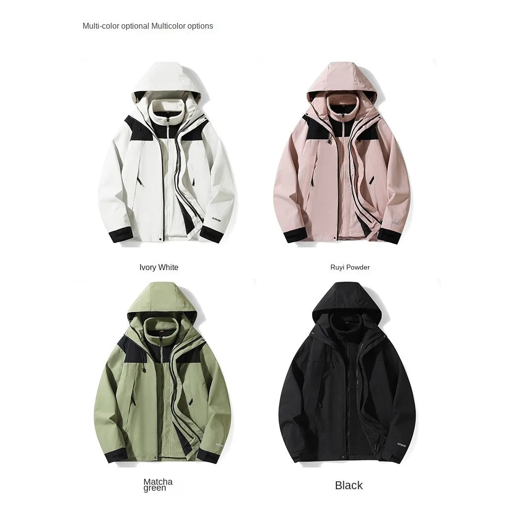 Outdoor 3-in-1 Hardshell Jacket for Men and Women,Antifouling warm Jacket, Waterproof Cold-resistant Mountaineering Jacket