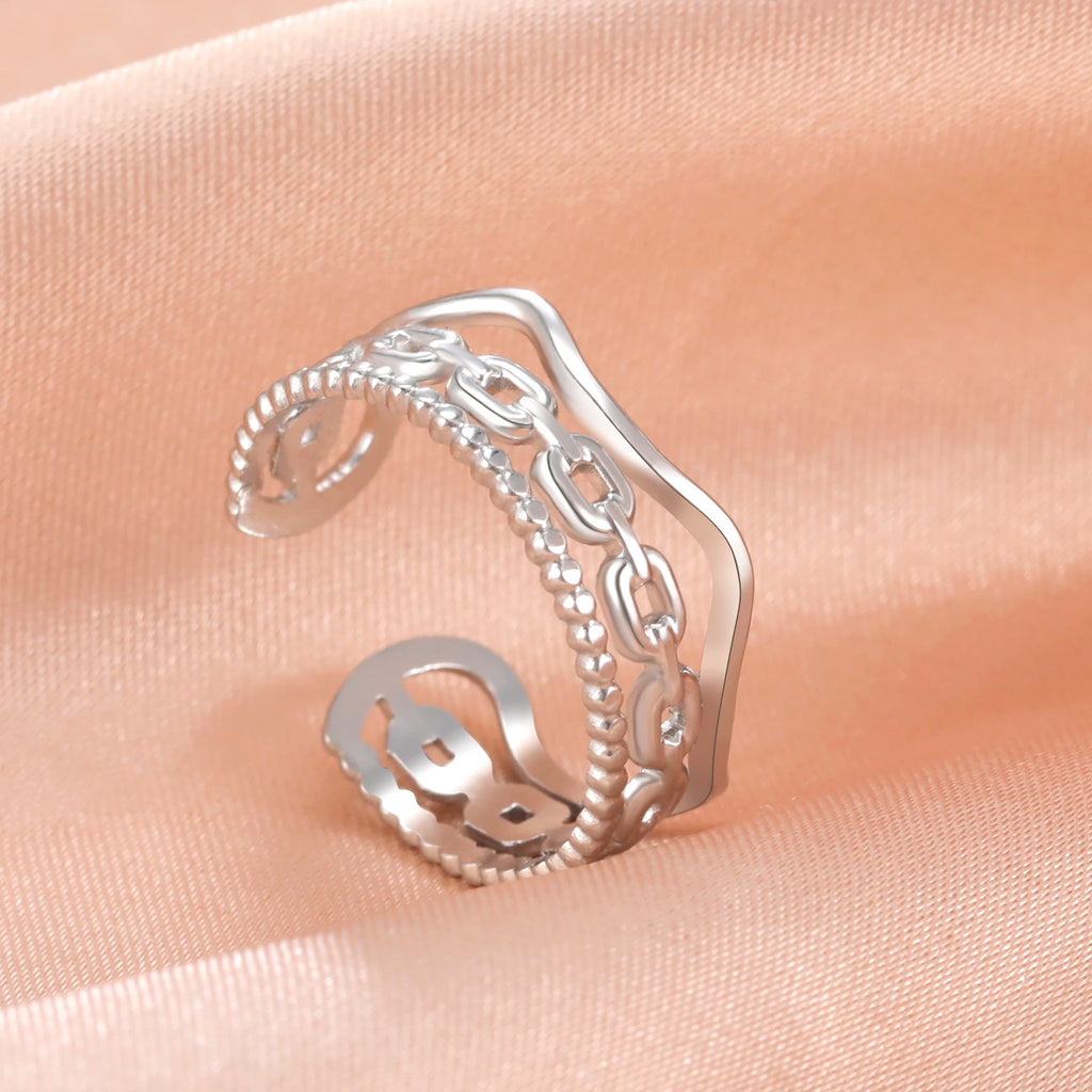 Amaxer For Women Lover's Rings Star Lace Beads Strip Stainless Steel Gold Color Silver Color Engagement Jewelry Party Gift