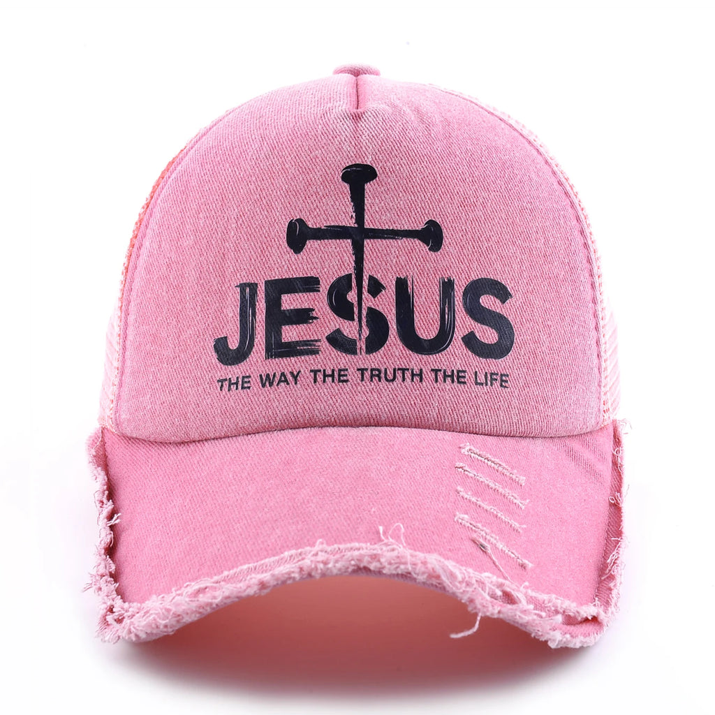 Boné de basebol rosa em ganga lavada para mulher, boné de pala para primavera e verão, boné snapback para homem, boné de camionista hip hop, chapéu de rede respirável