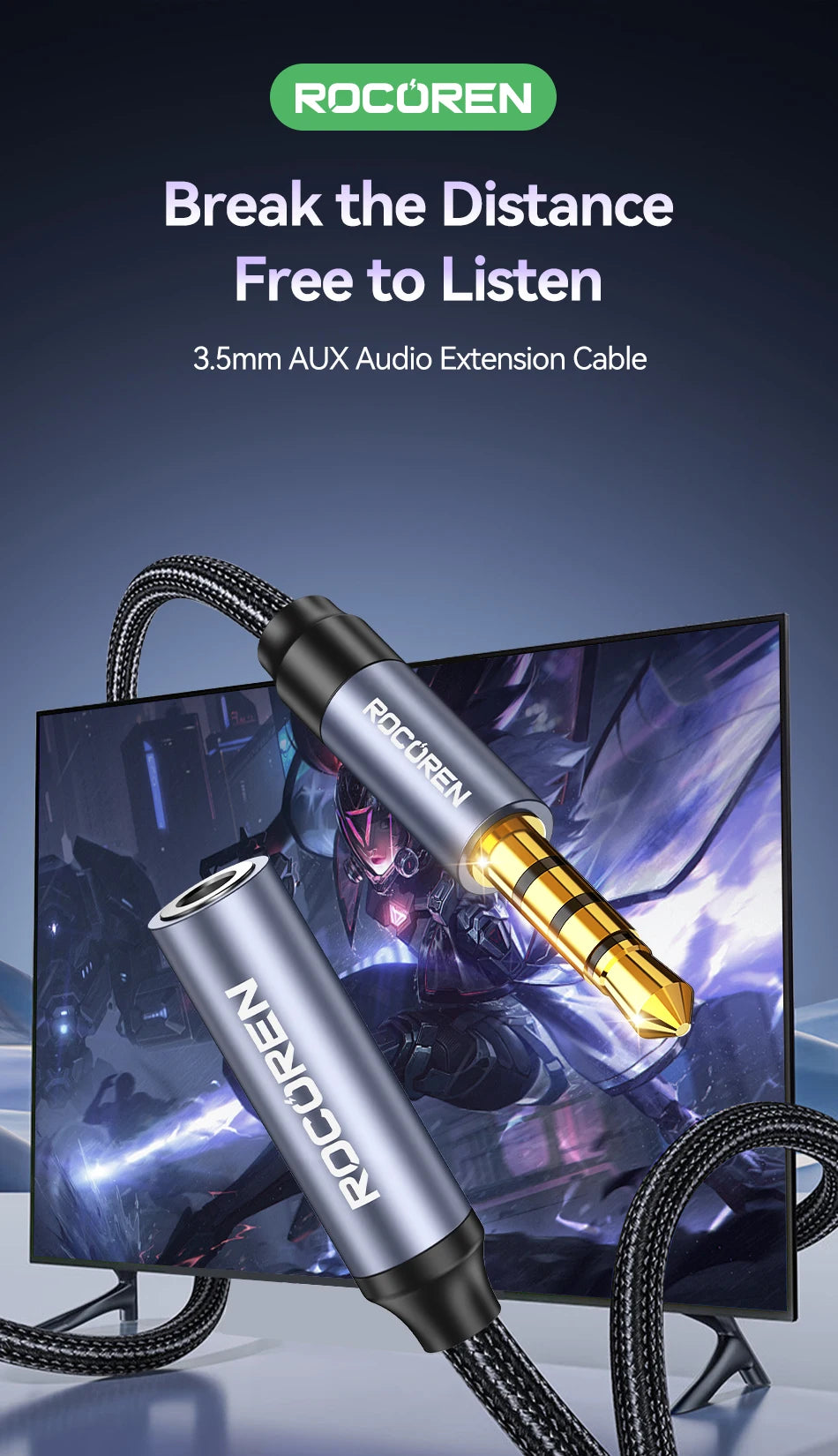 Rocoren AUX Cable 3.5mm Jack Male to Female Audio Extension Speaker Cable Converter for Phone Headphones Laptops Tablets Adapter