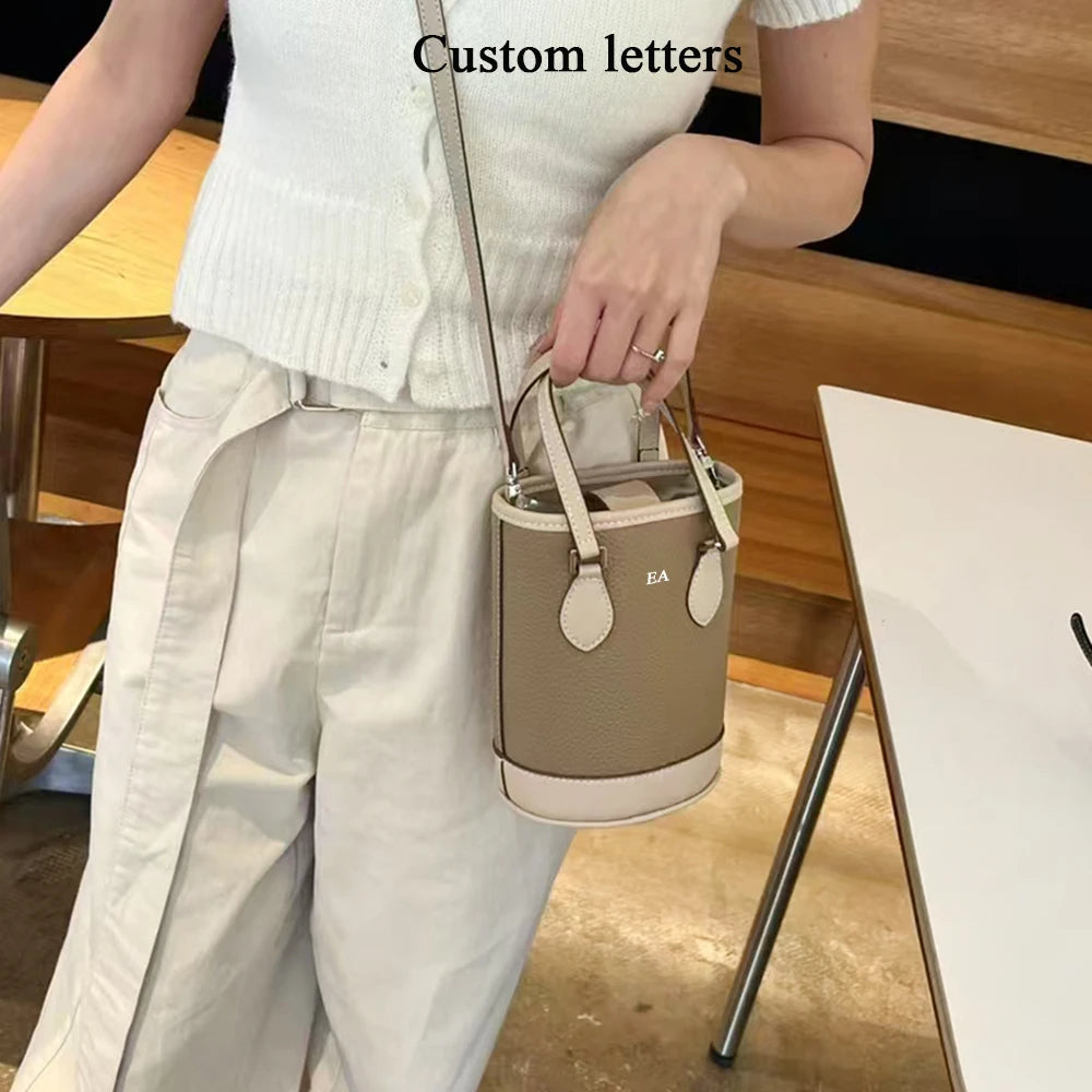 Fashion Original Brand Women Bag Genuine Leather Female Top Handle Soft New Handbags Custom Name Luxury Designer Tote Bucket Bag