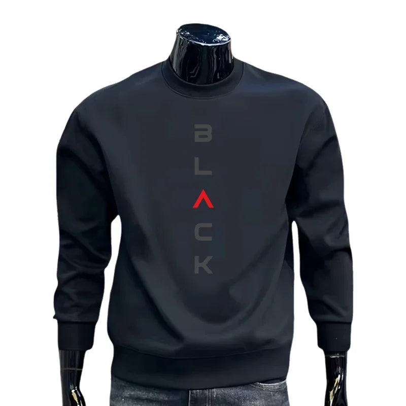 Black Letter Printed Mens Hoodie Classic Crewneck Long Sleeve Pullover Sweatshirt Autumn Spring Casual Warm Fashion Daily Wear