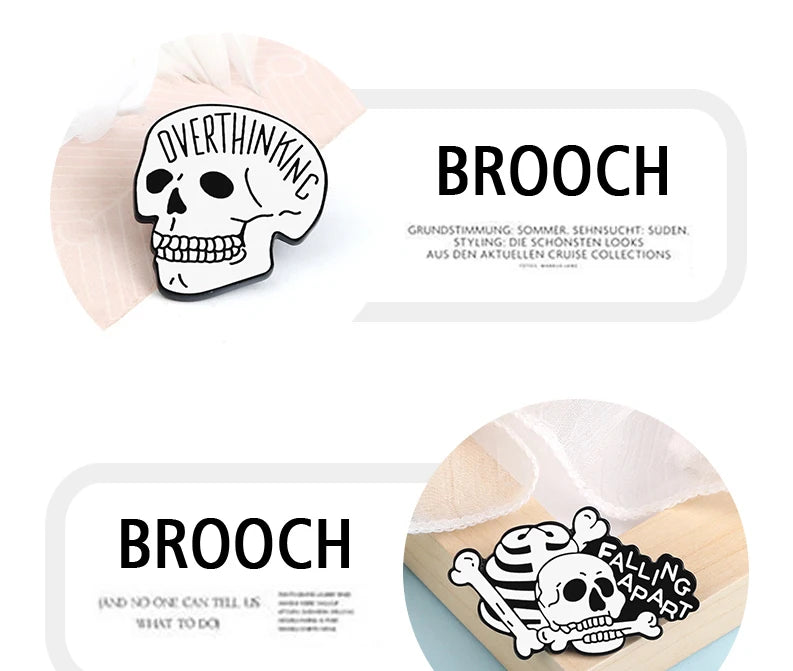 More Styles Halloween Day Punk Skeleton Enamel Pin Women Men Rose Flower Skull Brooches Metal Jean Coat Lapel Pin Badge Jewelry