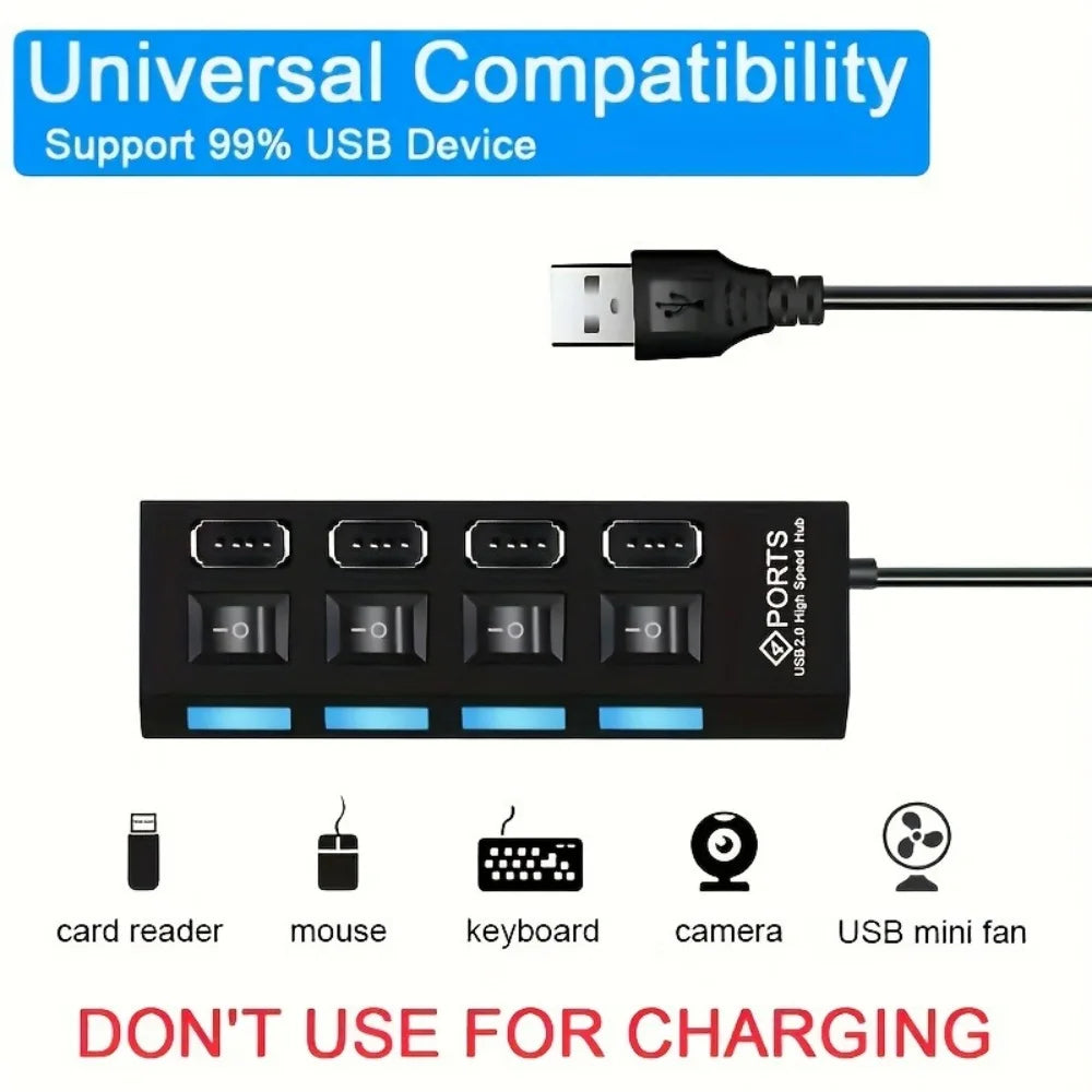 4/7 Port USB 2.0 Hub with Switch and LED High Speed Multi Splitter Expander Adapter For PC Laptop Desktop Computer Accessories