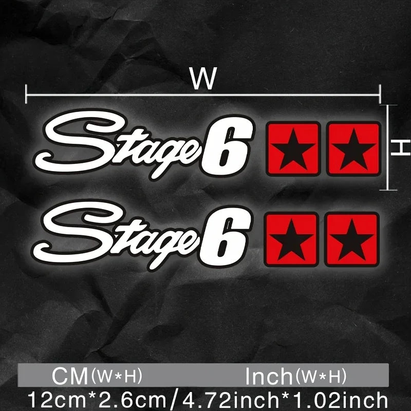 1PC Cool "Stage 6" Logo Sticker with Red Stars, Durable for Car Bodies, Great for Automotive Enthusiasts' Personalization