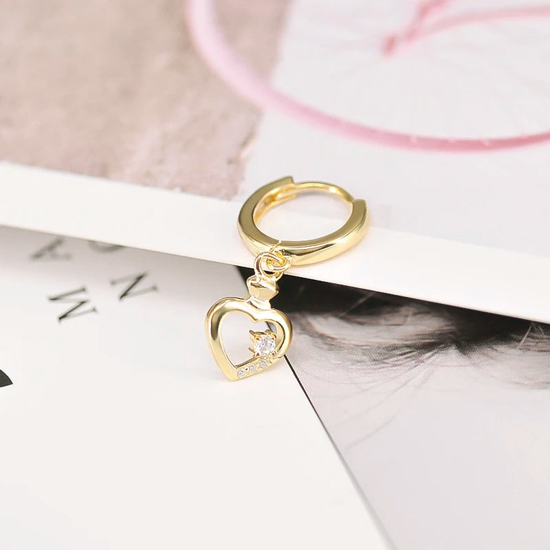 925 Sterling Silver Ear Buckle Retro Metal Heart Pendant Hoop Earrings for Women CZ Huggie Earrings Fashion Females Jewelry