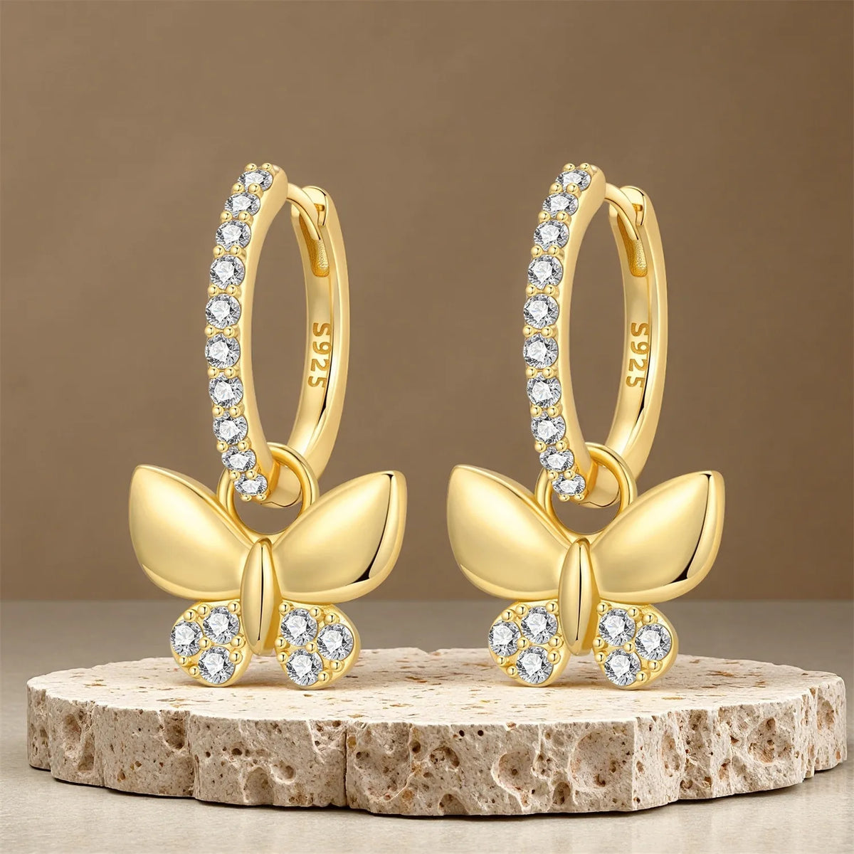 Orstarry 925 Sterling Silver 18k Golden Butterfly Insect Drop Earrings Women Earrings Birthday Party Jewelry Fine Original Gifts