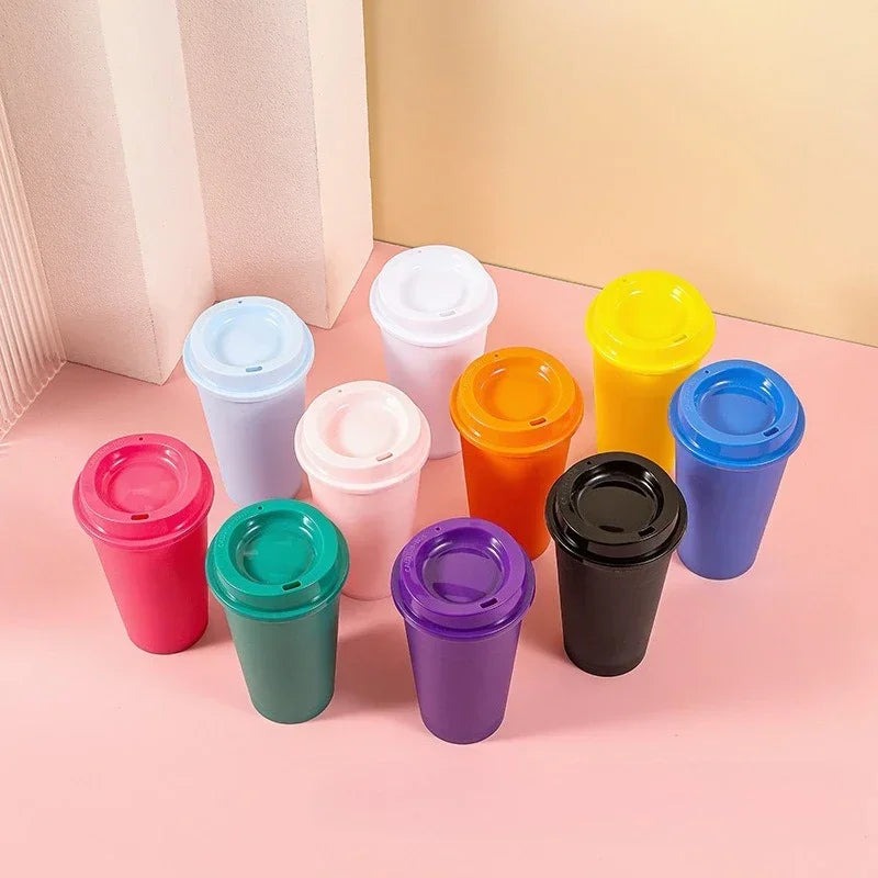 1pcs 475ml  Reusable Plastic Straw Cup 16OZ  Large Capacity Leakproof Travel Tumbler for Coffee Smoothie Home Birthday Party