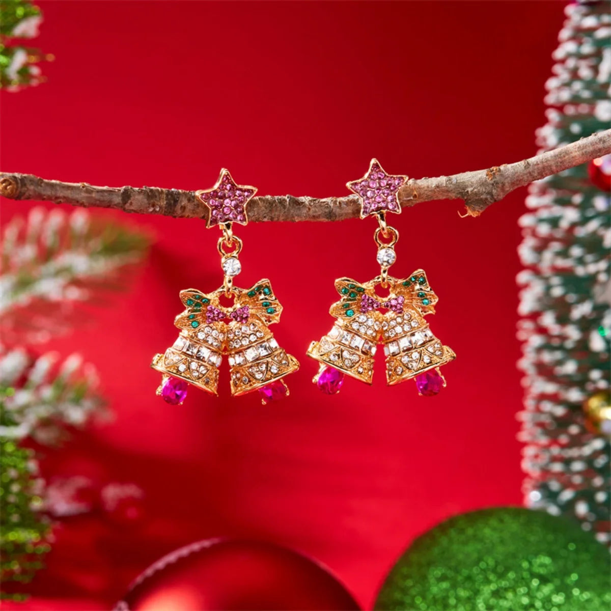Christmas Earrings Rhinestone Imitation Pearl Snowflake Xmas Tree Star Bell Drop Holiday Dangle Party Jewelry Gift For Women Men