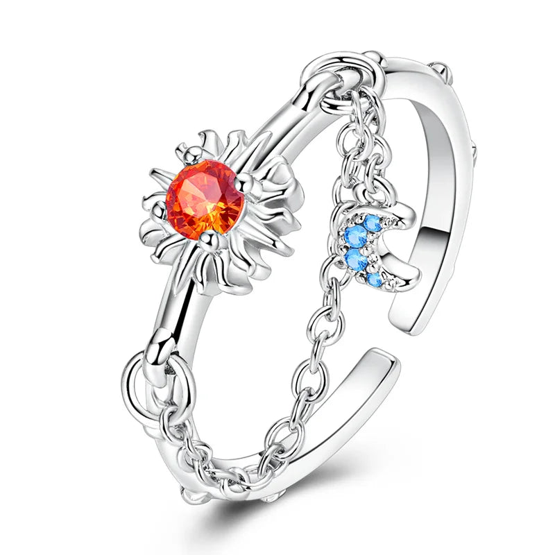 925 Silver Open Ring Sunflower Bee Star Eternal Love Jewelry Women's Wedding Gift