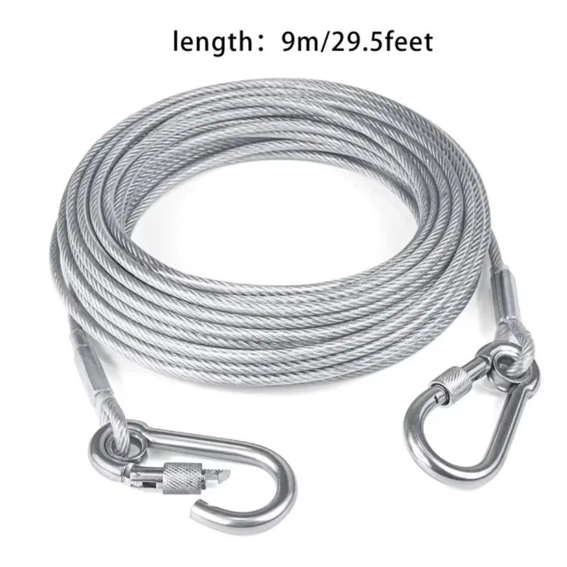 Double-Headed Dog Tie out Cable Leash with Metal Buckle Anti-Rust Steel Wire Outdoor Training Collar Durable Traction Rope Strap