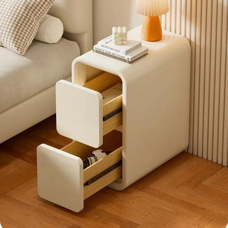 Cream wind bedside table light luxury French solid wood small ultra-narrow crevice mini modern simple bedside narrow cabinet
