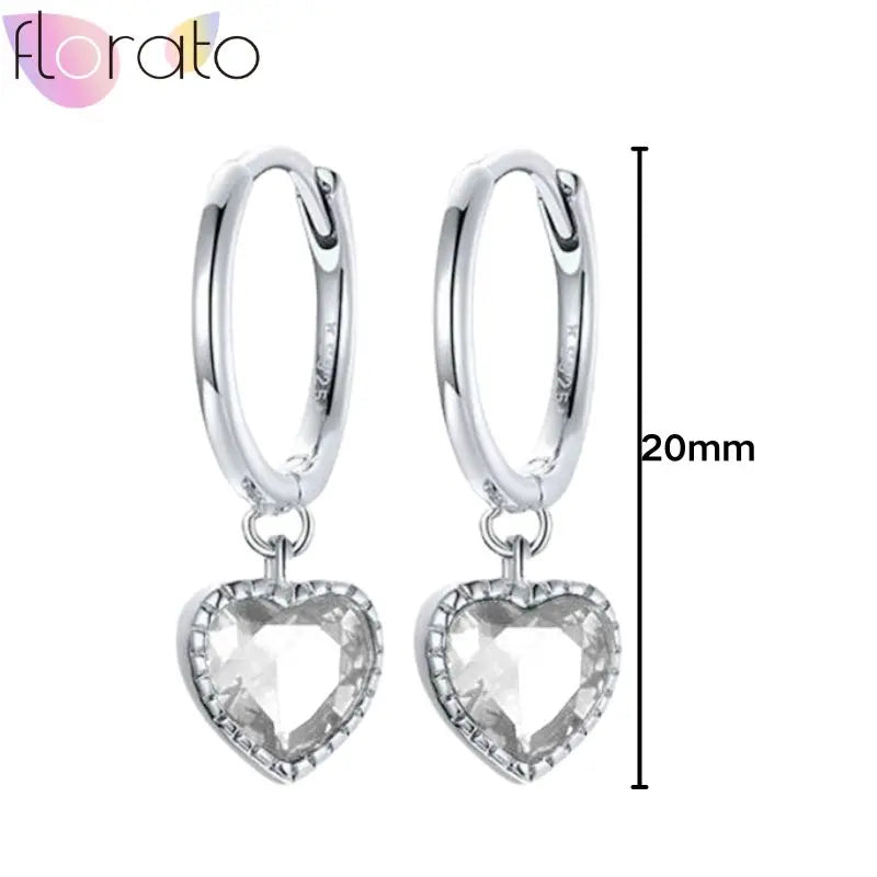 925 Sterling Silver Ear Buckle Retro Metal Heart Pendant Hoop Earrings for Women CZ Huggie Earrings Fashion Females Jewelry