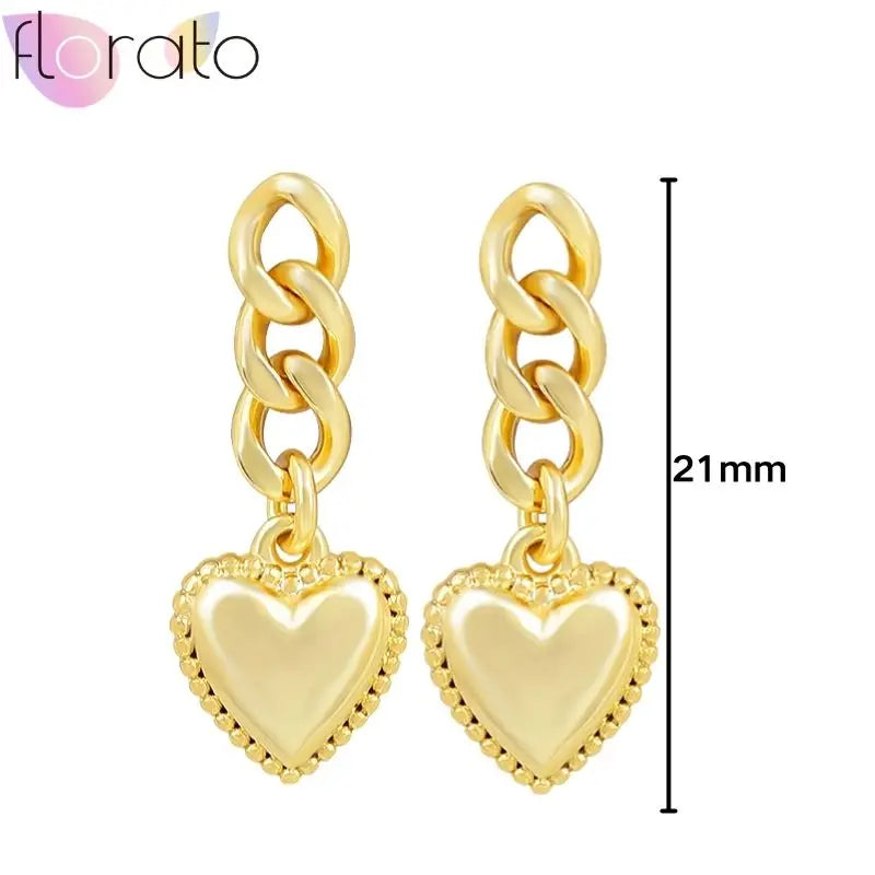 925 Sterling Silver Ear Buckle Retro Metal Heart Pendant Hoop Earrings for Women CZ Huggie Earrings Fashion Females Jewelry