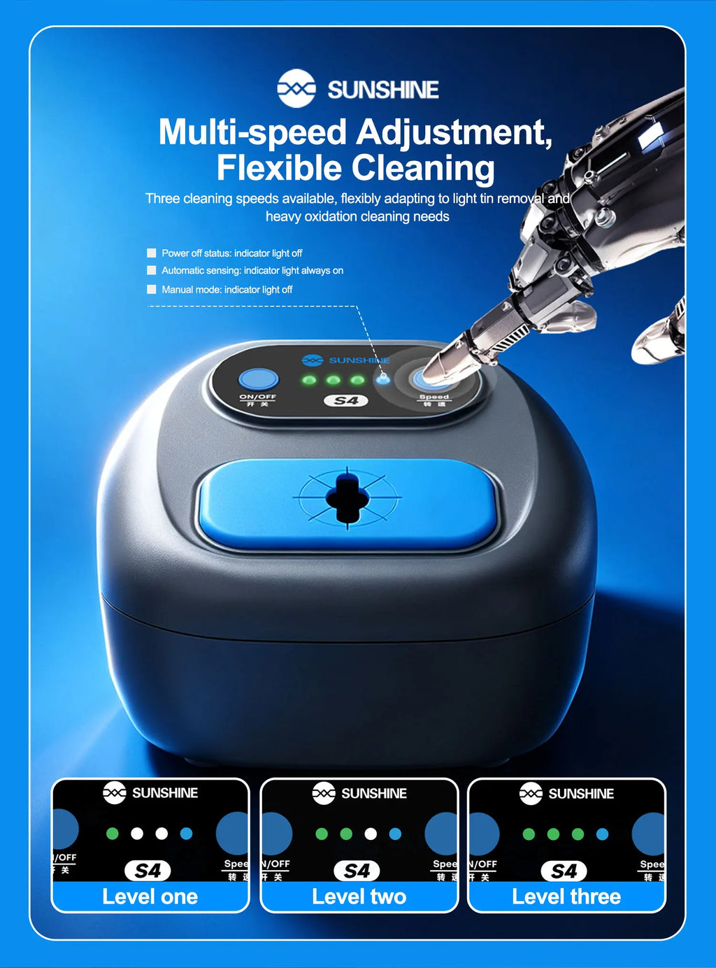 SUNSHINE S4 Smart Soldering Iron Tip Cleaner Automatic Infrared Sensor 3-Speed Adjustable Electric Cleaning Machine