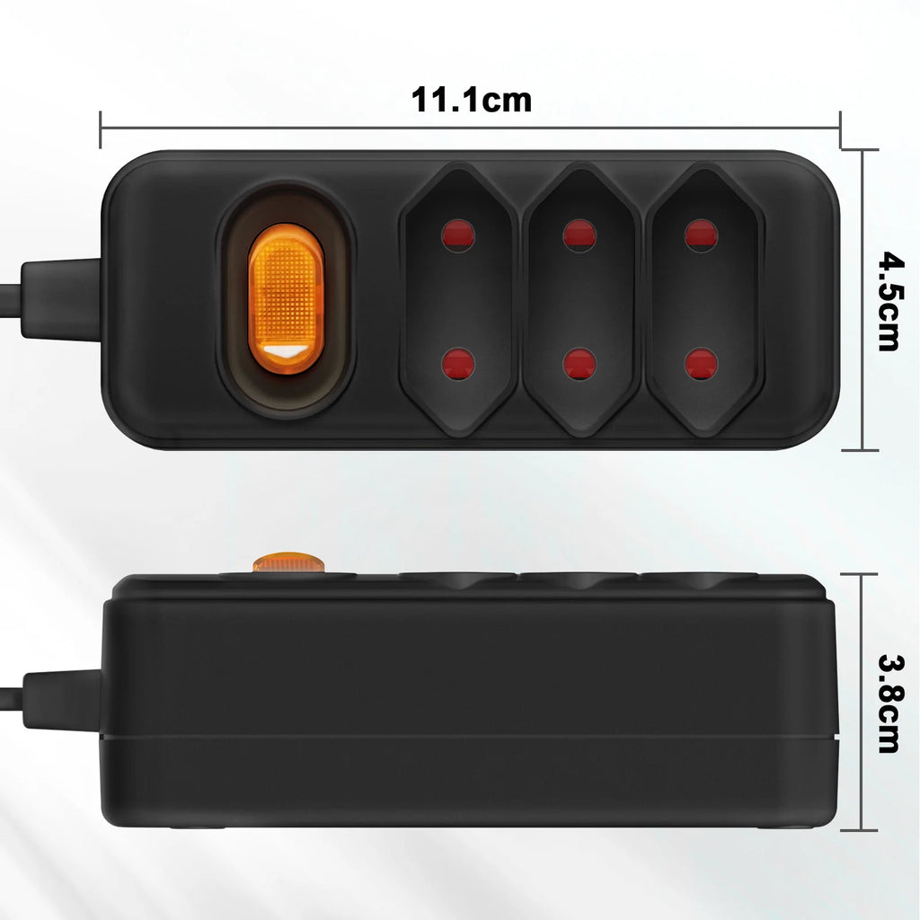 3-Way European Plug Power Strip 2 prong plug Multiple Socket with 2m Extension Cable Euro Outlet Power Adapter for TV computer