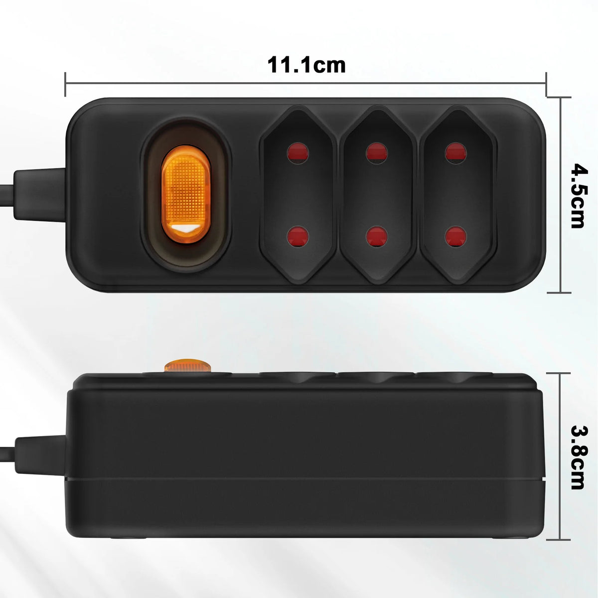 3-Way European Plug Power Strip 2 prong plug Multiple Socket with 2m Extension Cable Euro Outlet Power Adapter for TV computer