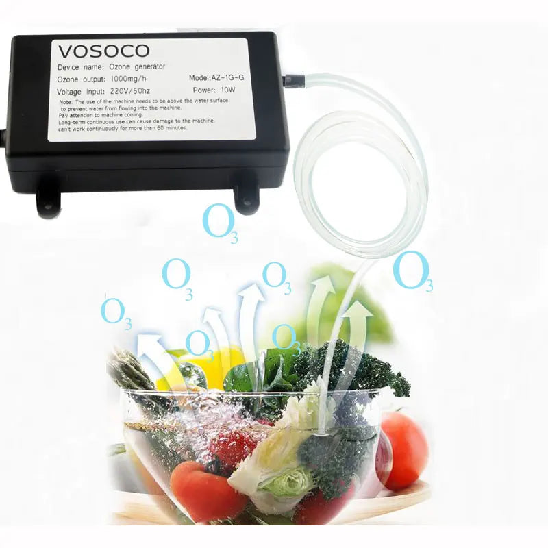 VOSOCO 1000mg Ozone Generator Ozonizer Water Air Purifier cleaner Fruit Vegetable Meat Clean Kitchen Toilet Deodorize 220V 110V