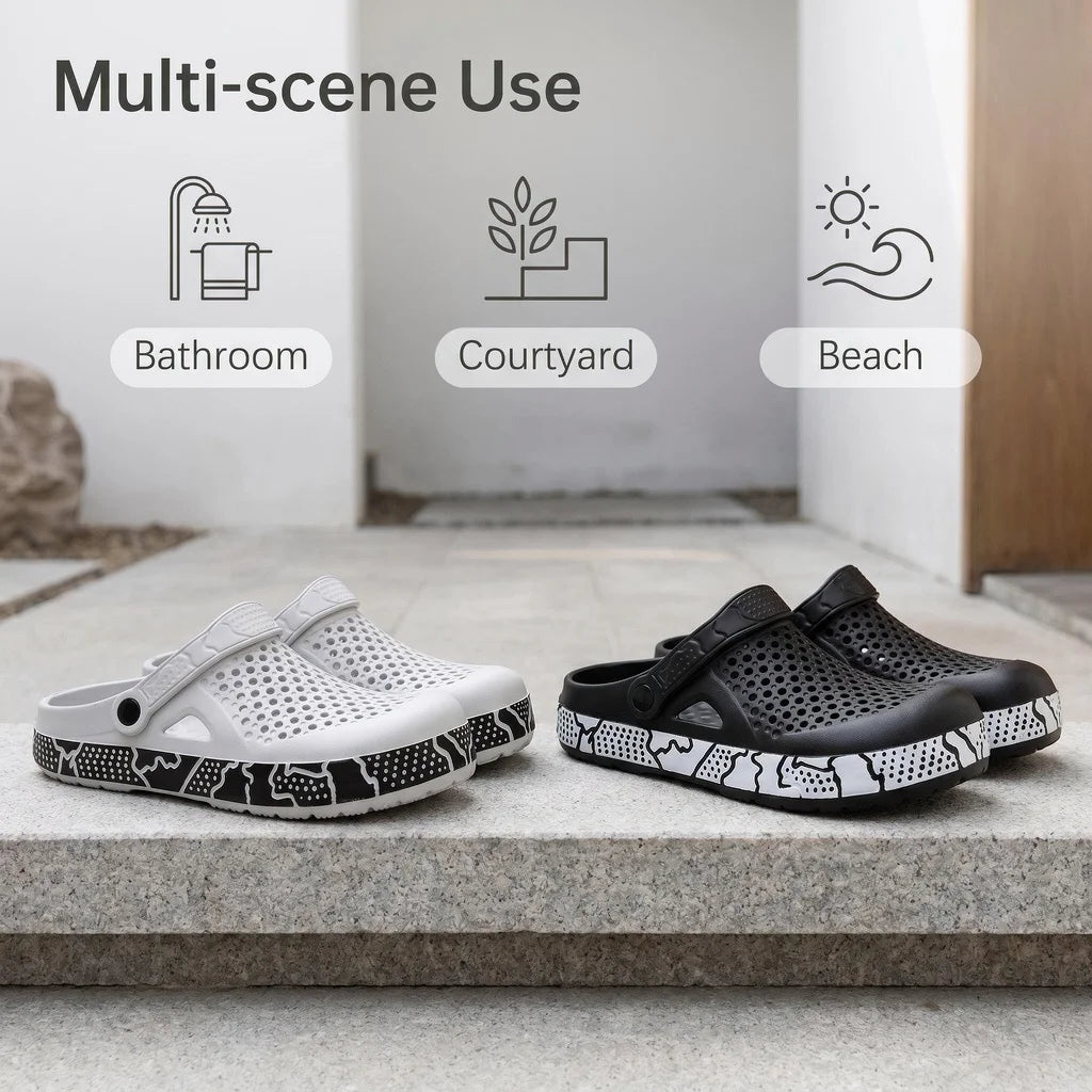 Men's Clog Slippers Breathable Hole Design Lightweight Adjustable Back Strap Summer Multi-scene Bathroom Beach Garden Shoes