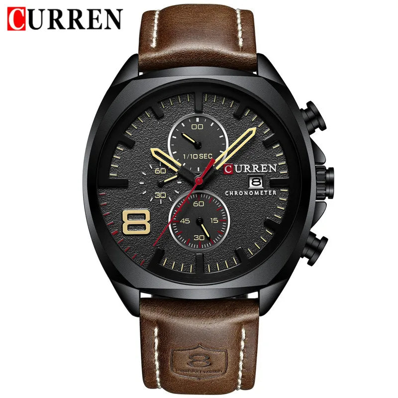 CURREN Watch Men Waterproof Chronograph Sport Military Male Clock Man Top Brand Luxury Leather Wristwatch Relogio Masculino 8324