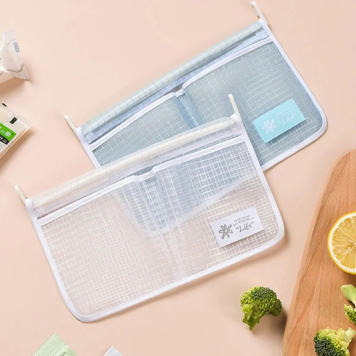 1PC Refrigerator Hanging Mesh Bag Double Compartment Storage Bag Fridge Side Door Organizer for Sauce Packet Kitchen Storage