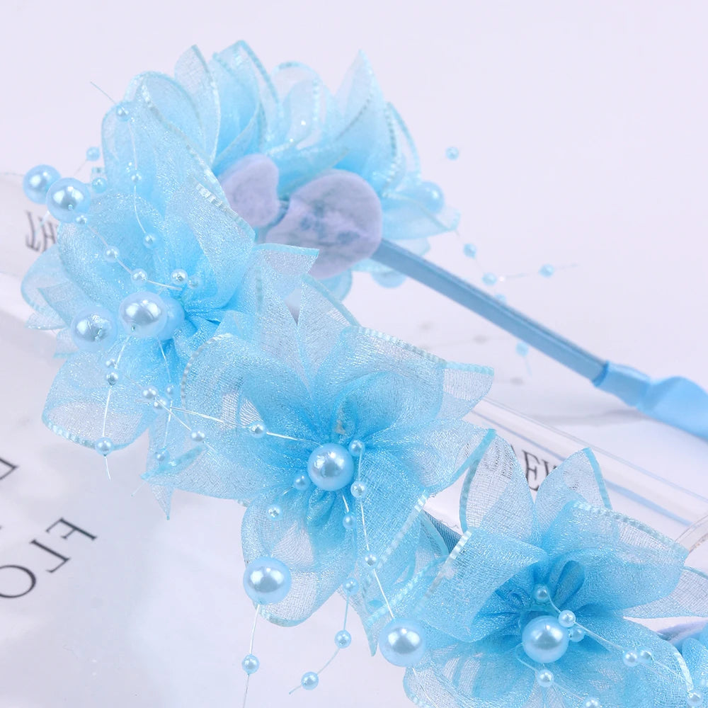Fairy Flower Headband Sweet Lovely Girl Lace Floral Pearls Hair Hoop For Princess Wedding Birthday Headwear Accessories Gifts