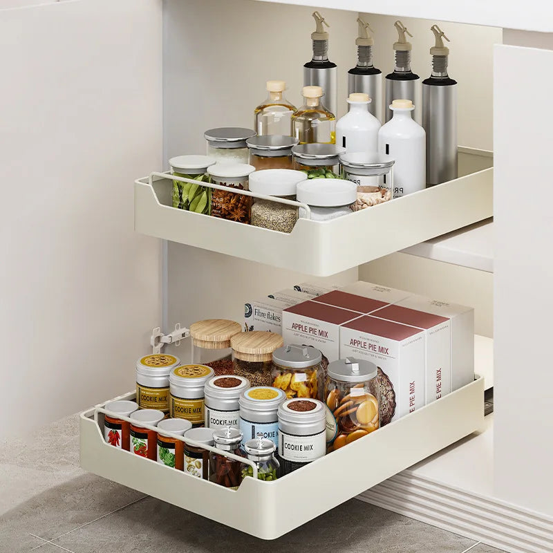 Kitchen Storage metal holdetr with Slide Rails Pull-out Drawer Storage Tray Spice Storage Rack Cabinets Organizer