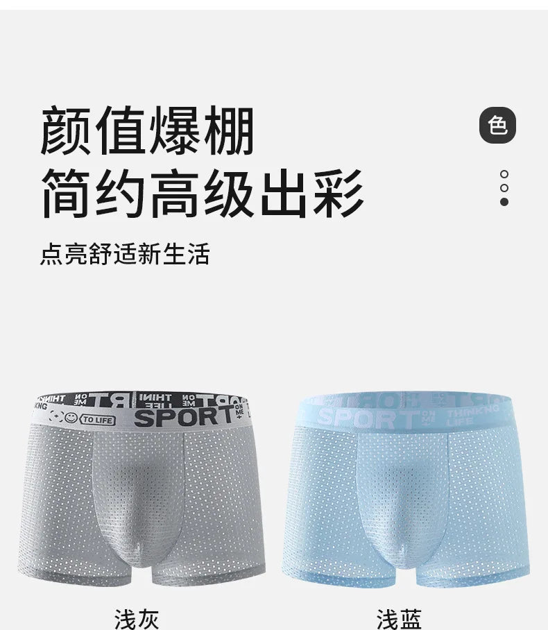 Men's Ice Silk Mesh Boxers Breathable Mesh Four Corner Pants Panties Shorts Summer Boxer Shorts Male Comfortable Underpants