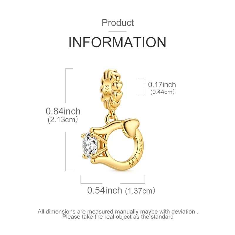 Original 925 Sterling Silver Charm Bead Golden Series Zircon Pendant Fit Original Bracelet Necklace For Women DIY Jewelry Gift