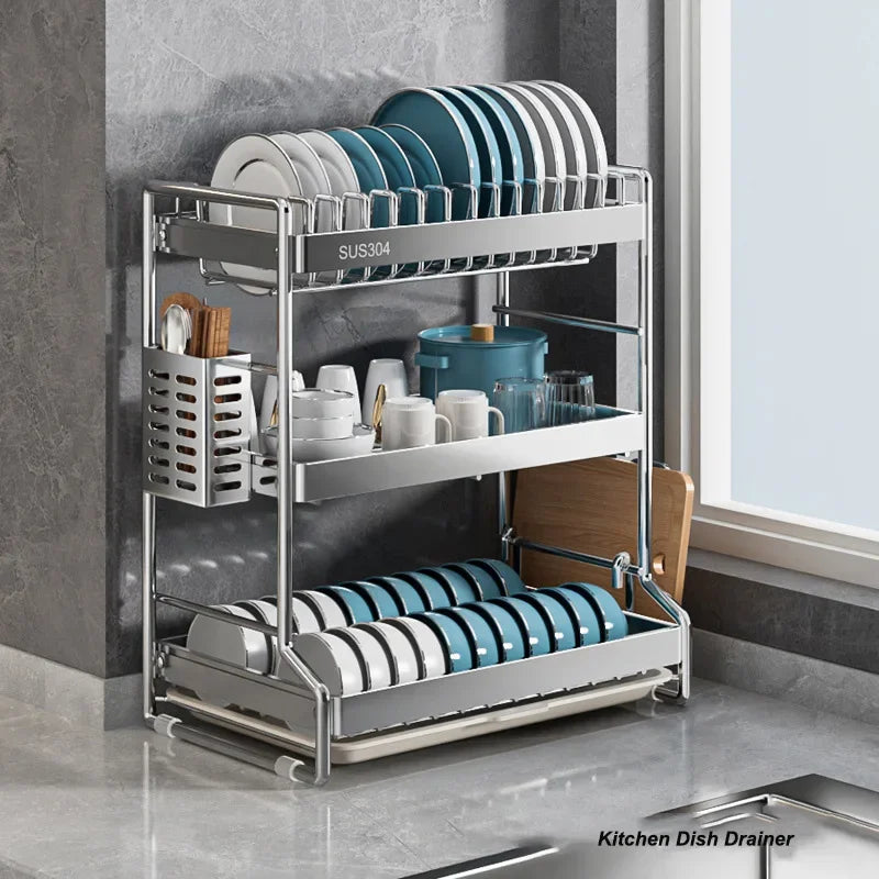 New Dish Drainer Kitchen Storage Organization Stainless Steels Drainer Kitchen Dishes Kitchenware Tableware Drainer Board Rack