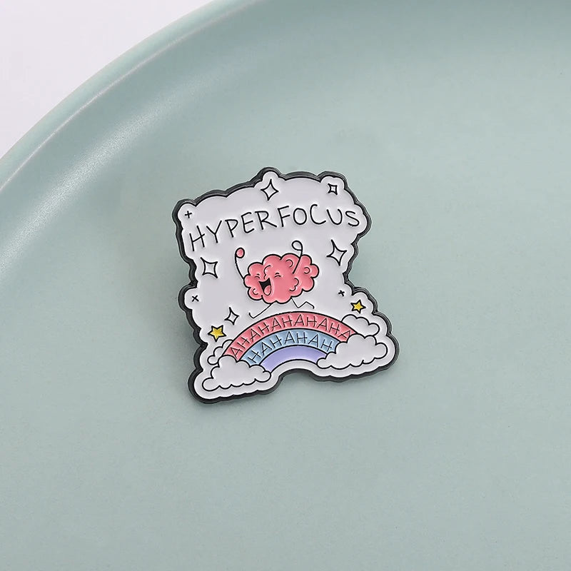 Hyper Focus Funny Brain Enamel Pin Mental Health Awareness Metal Brooch Lapel Backpack Badge Fashion Jewelry Gift for Friends ﻿