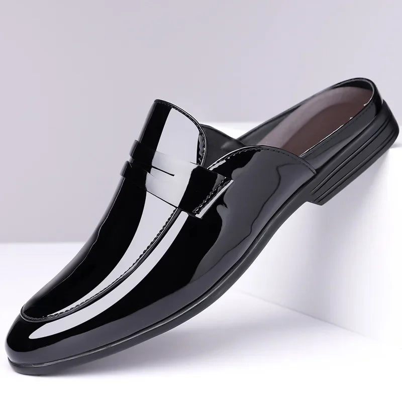 High Quality New Designer Half Slippers Fashion Shoes for Man Men's Business Casual Shiny Leather Shoes Pointed Toe Formal Shoes