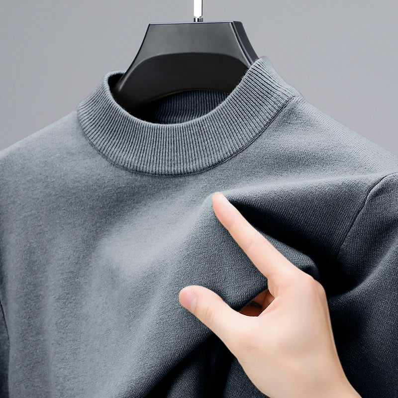 New Sweatwear Men's Half Neck Basic Solid Color Sweaters Round Neck Elastic Pullovers Warm Autumn Knitted Oversized Sweater Men