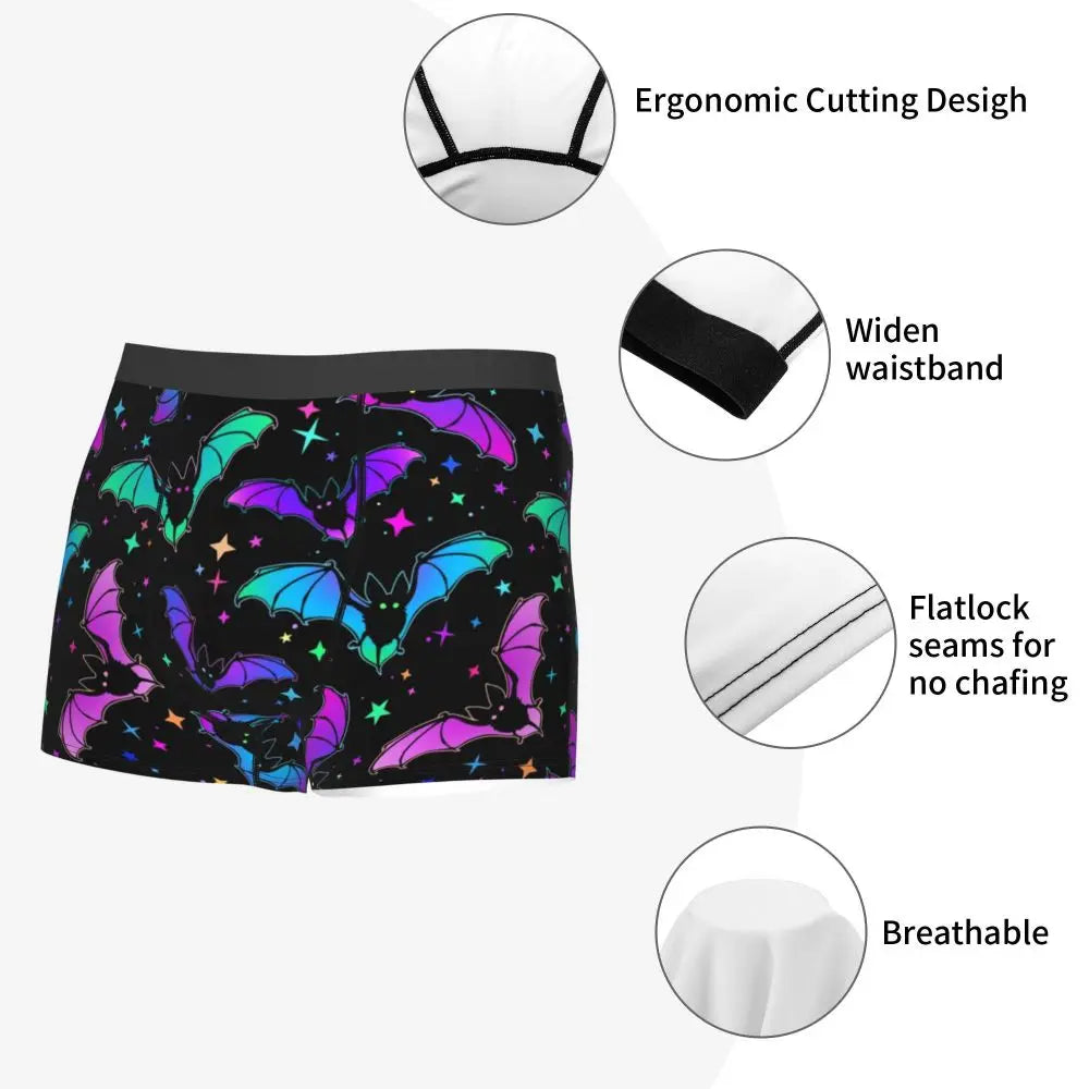 Men's Bats and Star Gothic Pattern Underwear Halloween Fashion Boxer Briefs Shorts Panties Homme Breathable Underpants S-XXL