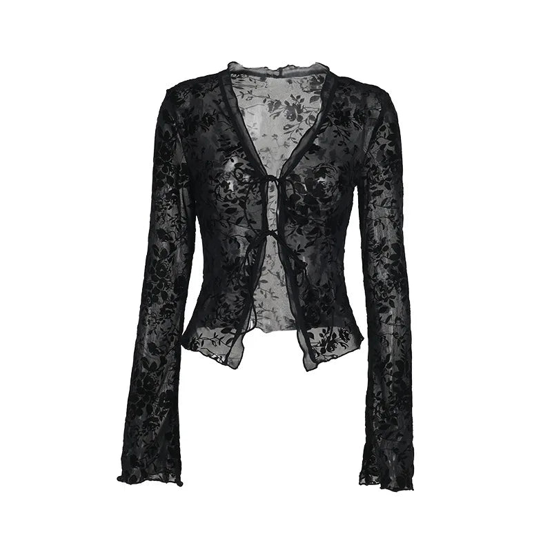 Women's Slim Fit Chiffon Ruffle Trumpet Sleeve Shirt Autumn Fashionable Elegant Top for Business Casual Wear